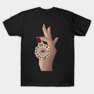 Desi Indian hand with beautiful colourful mirror arsi and eye. T-Shirt